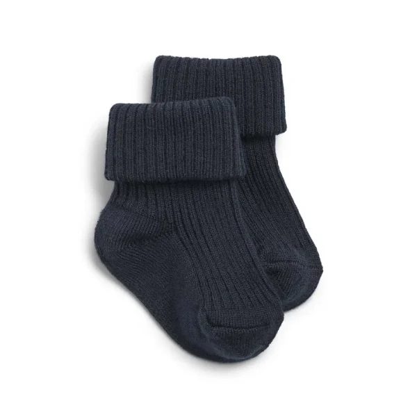 Wheat Ziggy rib sokker i ull til baby, Navy