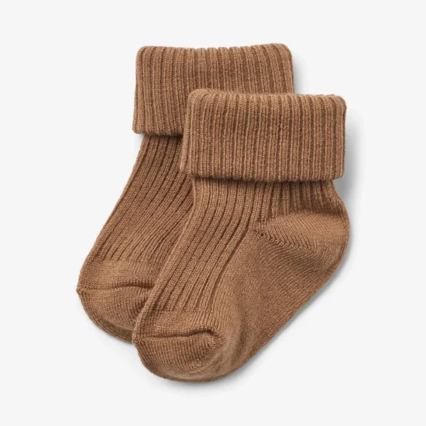 Wheat Ziggy rib sokker i ull til baby, caramel