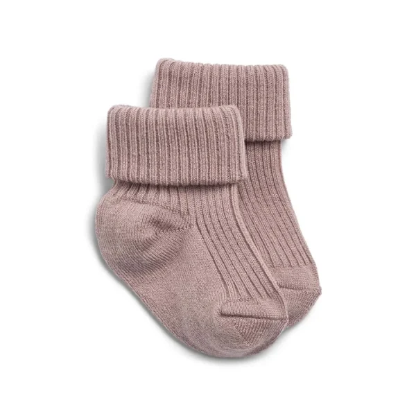 Wheat Ziggy rib sokker i ull til baby, Dry Rose